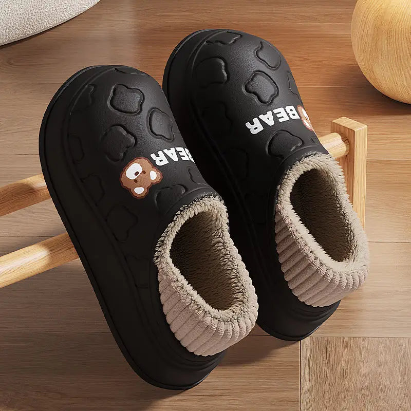Waterproof Cotton Slippers Women Men Winter Outdoor Indoor Home Plush Warm Thick Sole Anti Slip