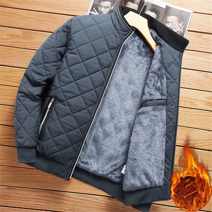 Men's Fleece-Lined Bomber Jacket – Diamond Quilted Slim Fit