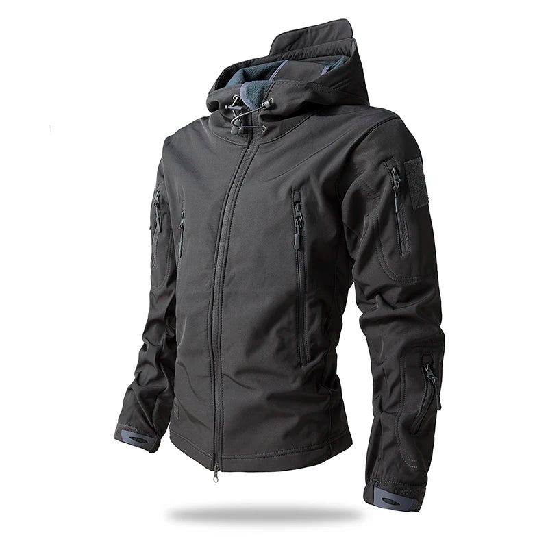 Men's Tactical Soft Shell Jacket – Waterproof Fleece Hooded Coat