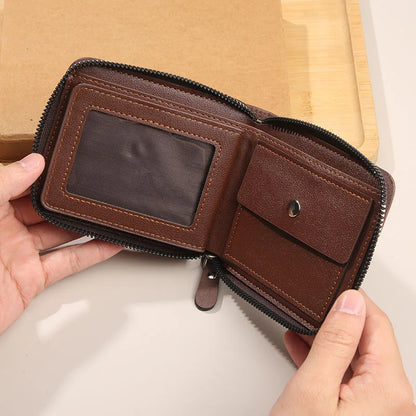 Men's Zipper Wallet – Short Trifold Retro PU Leather Bifold