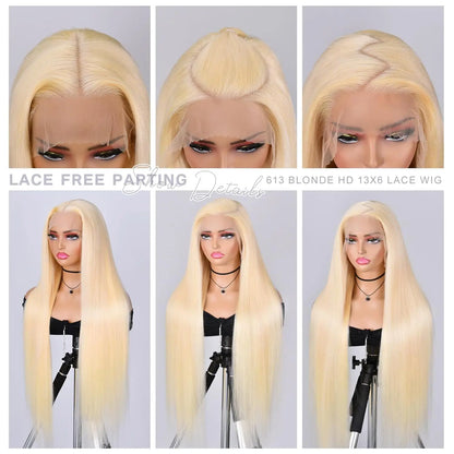 30 Inch 613 Lace Front Wig Human Hair Blonde 13x6 Hd Transparent Wigs 180 Density L Straight Frontal