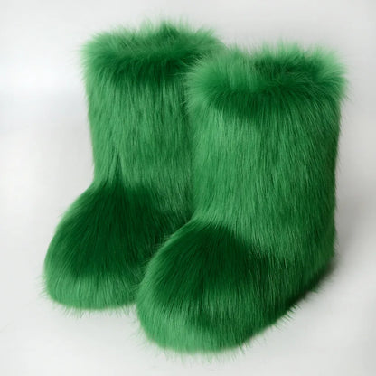 Faux Fur Snow Boots for Women – Fluffy Plush Winter Footwear