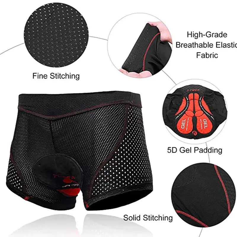 Cycling Underwear Shorts Men – X-Tiger 5D Gel Pad Bike Undershorts