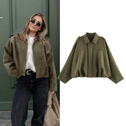 Women's Oversized Bomber Jacket – Vintage Loose Outerwear