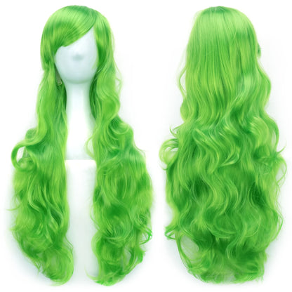 Soowee Curly Long Synthetic Hair Green Wig Hairpiece Pink Black Party Cosplay Wigs Women