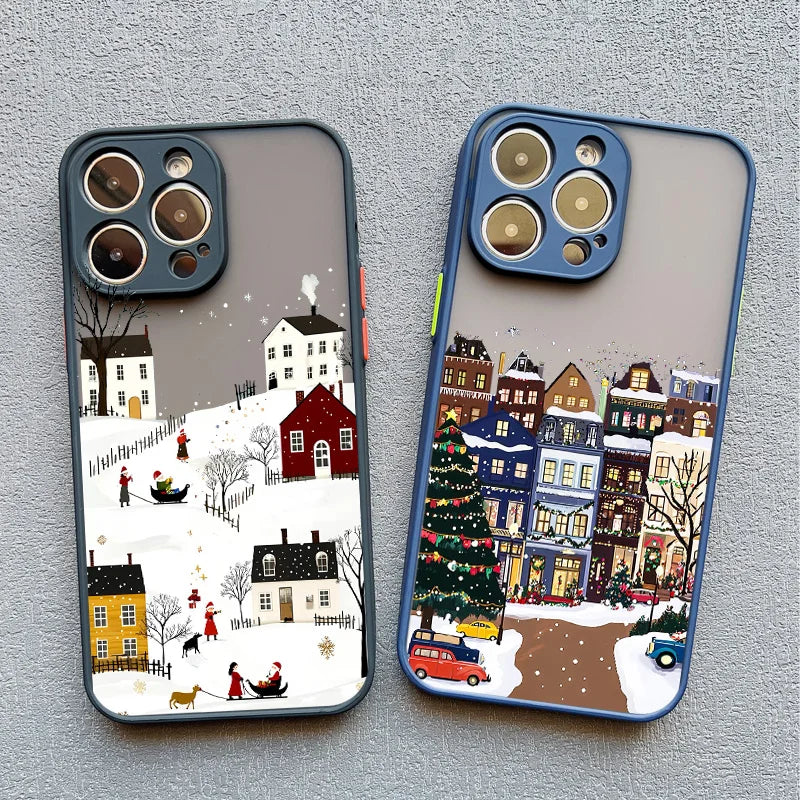 Rural Building Snow Scenery Phone Case Iphone 16 15 Pro Max Plus 14 13 12 Mini 11 Xs X Xr 7 8