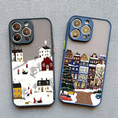 Rural Building Snow Scenery Phone Case Iphone 16 15 Pro Max Plus 14 13 12 Mini 11 Xs X Xr 7 8