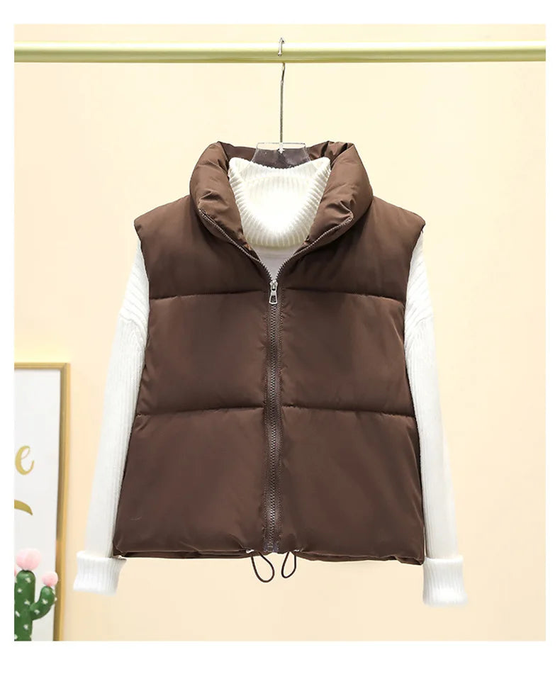 Women's Quilted Puffer Vest – Cropped Sleeveless Zip-Up Jacket