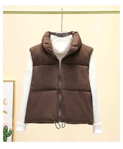 Women's Quilted Puffer Vest – Cropped Sleeveless Zip-Up Jacket