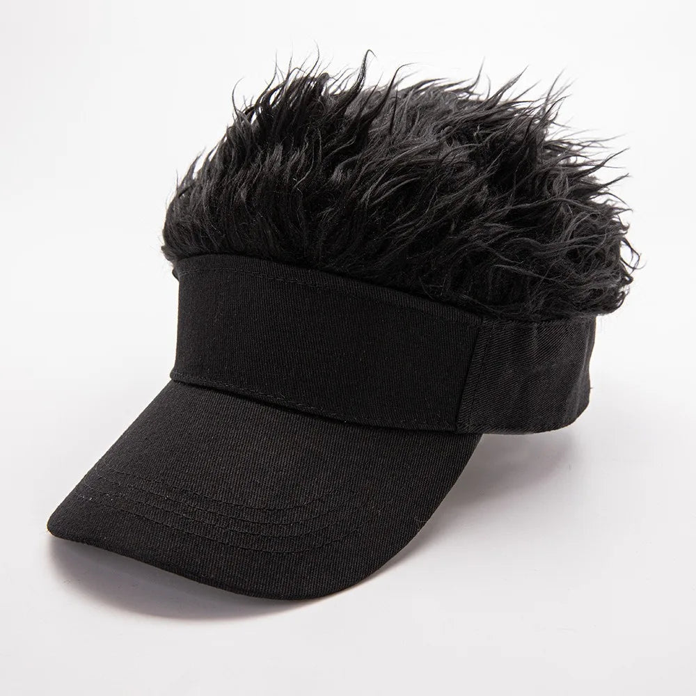 Faux Hair Sun Visor Cap – Unisex Adjustable Baseball Hat with Wig