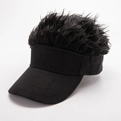 Faux Hair Sun Visor Cap – Unisex Adjustable Baseball Hat with Wig