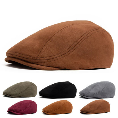 Suede Flat Cap Newsboy Beret – Unisex Vintage Hat