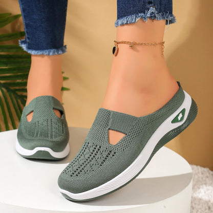 Women's Slip-On Knit Mule Sneakers – Breathable Air Cushion Slippers