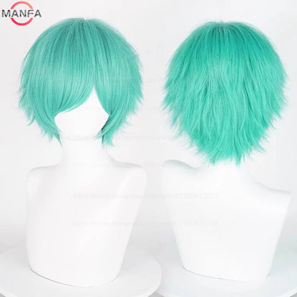 Anime 30cm Short Straight Cosplay Wig Black White Green Brown Purple Blue Gray Red Gold Man Women