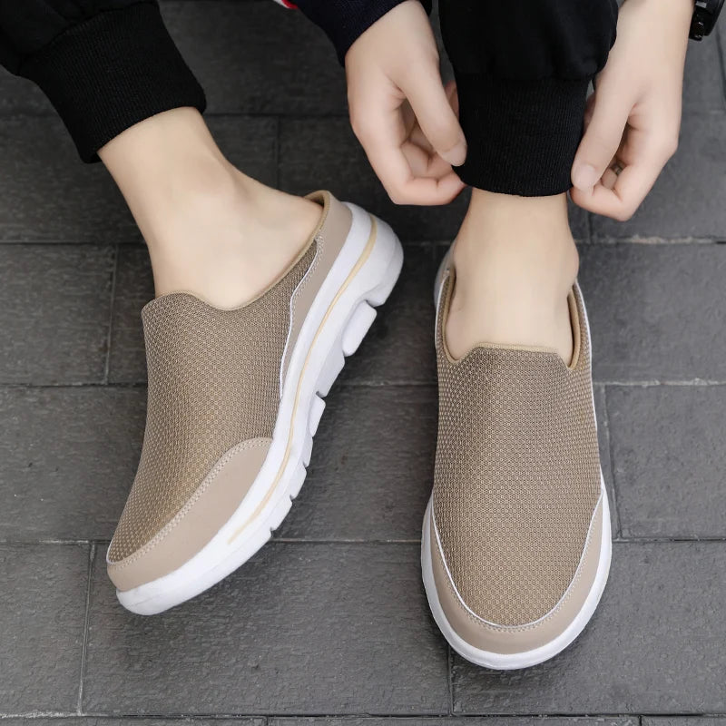 Men's Breathable Mesh Slip-On Mules – Thick Sole Indoor Outdoor Slides