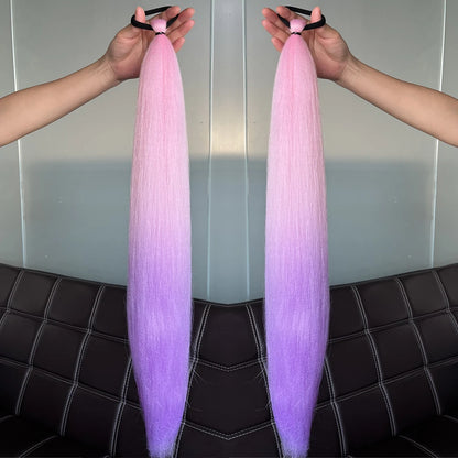 Synthetic Colorful Ponytail Extension 2pcs Long Straight Diy Braided Pony Tail Hairpiece Rubber Band