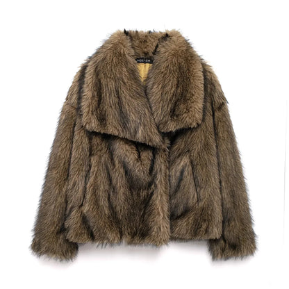 Women's Faux Fur Jacket – Fluffy Oversized Collar Warm Coat