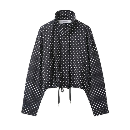 Women's Polka Dot Spring Jacket – Elegant Drawstring Coat