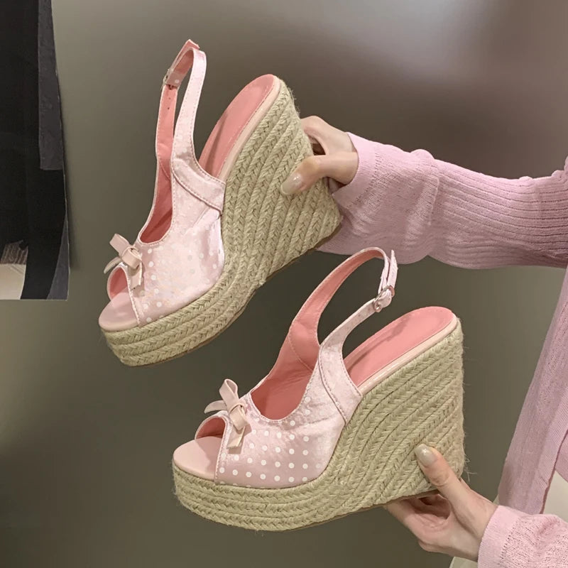 Women's Polka Dot Wedge Sandals – Espadrille Platform Slingback