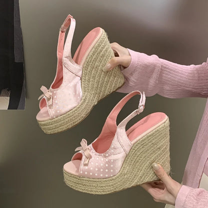 Women's Polka Dot Wedge Sandals – Espadrille Platform Slingback
