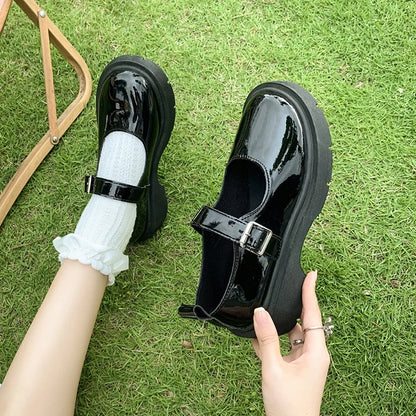 Women's Pearl Chain Mary Jane Shoes – Patent Leather Platform