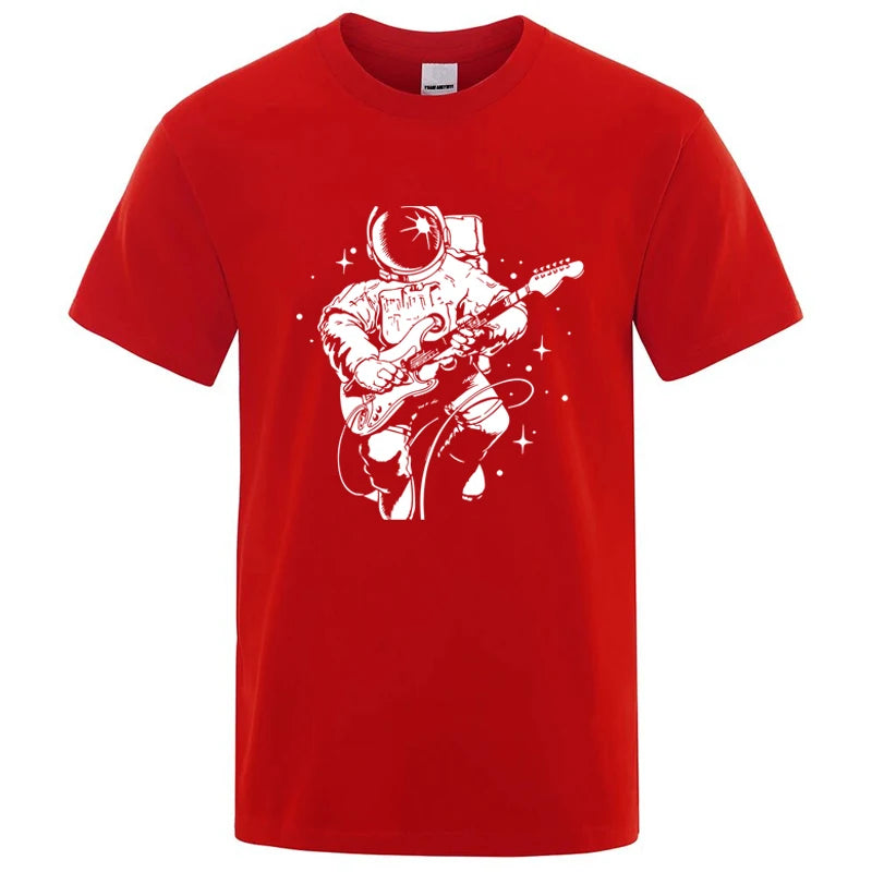 Astronaut Playing Guitar Graphic T Shirt Cotton Blend Tee
