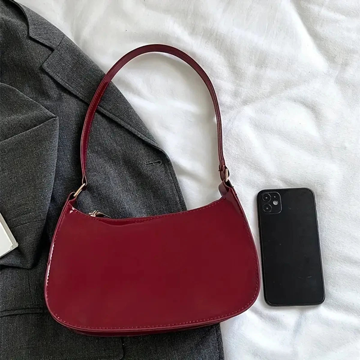 Patent Leather Shoulder Bag – Retro Underarm Handbag for Women