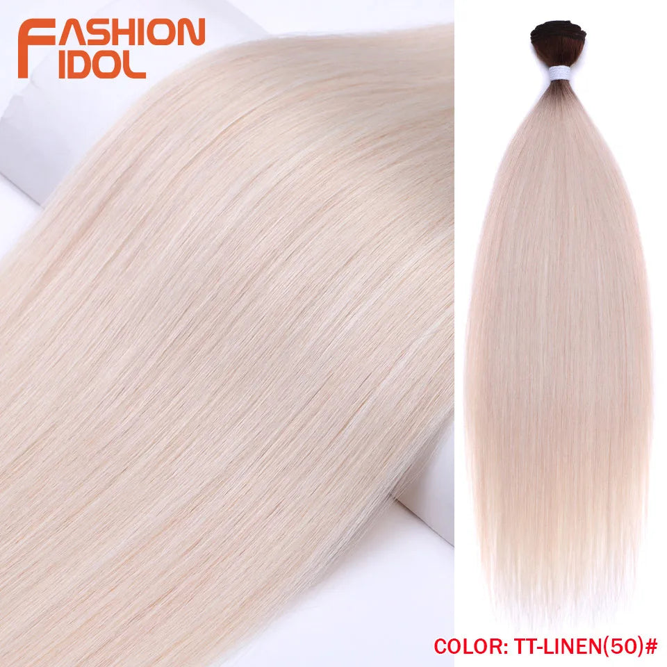 Bone Straight Hair Extensions Ombre Blonde Bundles Super Long Synthetic 24 Inch Full End Idol