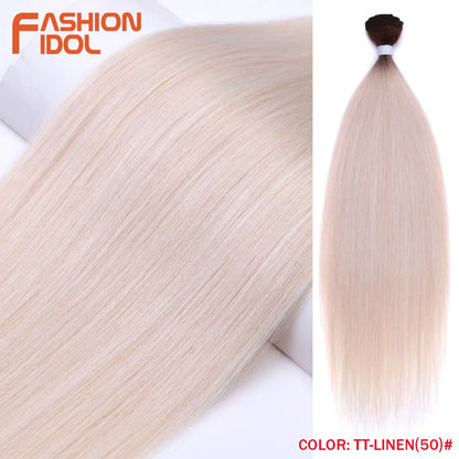 Bone Straight Hair Extensions Ombre Blonde Bundles Super Long Synthetic 24 Inch Full End Idol