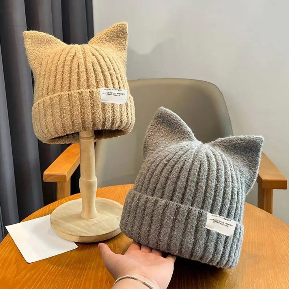Cat Ear Beanie Hat – Women's Warm Knit Winter Cap