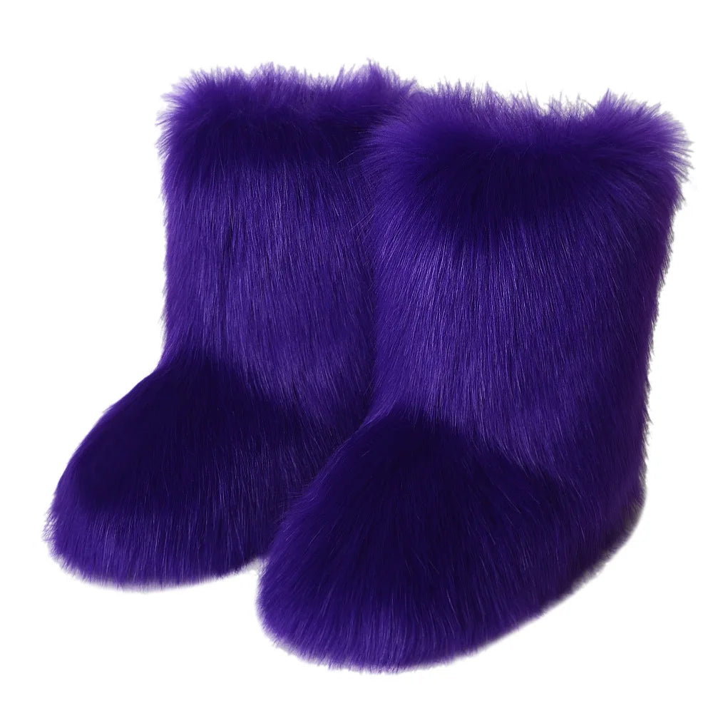 Faux Fur Snow Boots for Women – Fluffy Plush Winter Footwear