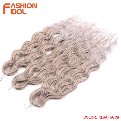 Anna 24 Inch Synthetic Hair Water Wave Braiding Extensions Ombre Blonde Deep Afro Curl Twist Crochet