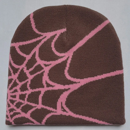 Spider Web Knit Beanie – Y2K Unisex Winter Hat