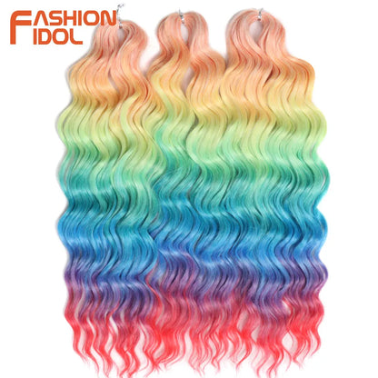 Anna 24 Inch Synthetic Hair Water Wave Braiding Extensions Ombre Blonde Deep Afro Curl Twist Crochet