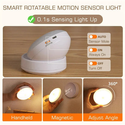 Night Light Usb Motion Sensor Charging Round Energy-Saving Led Lamp Bedroom Corridor Home Bathroom