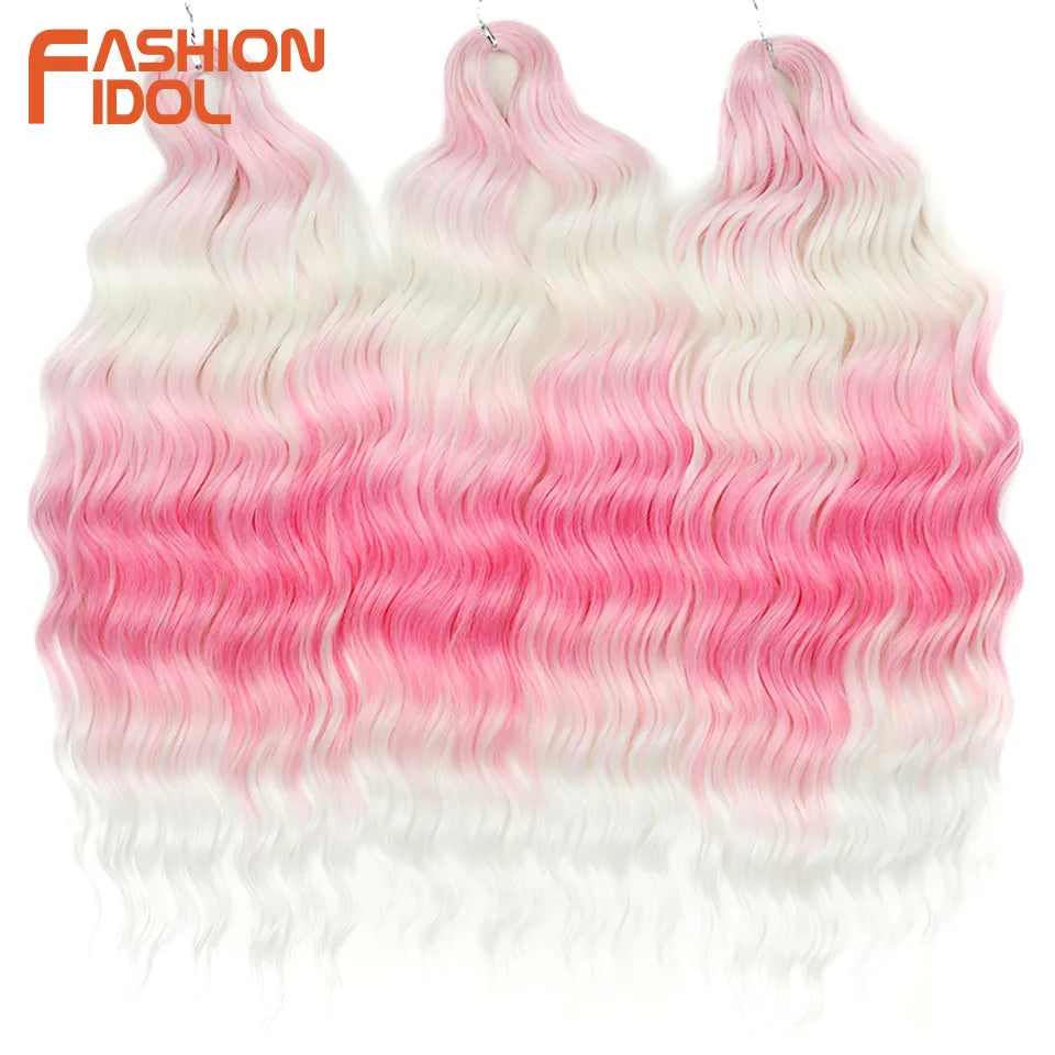Anna 24 Inch Synthetic Hair Water Wave Braiding Extensions Ombre Blonde Deep Afro Curl Twist Crochet