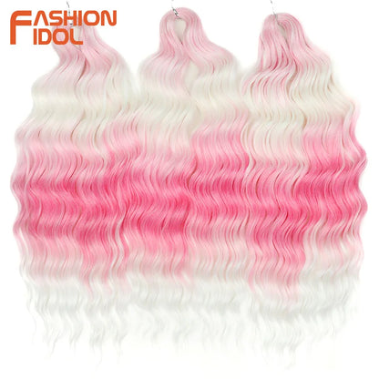 Anna 24 Inch Synthetic Hair Water Wave Braiding Extensions Ombre Blonde Deep Afro Curl Twist Crochet