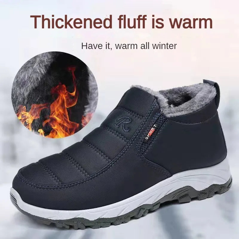 Men's Winter Ankle Boots – Fleece-Lined Slip-On Warm Shoes