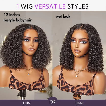 250density Glueless Short Bob Wig 10 Inch Deep Wave Lace Front Wigs Human Hair 5x5 Ready Wear