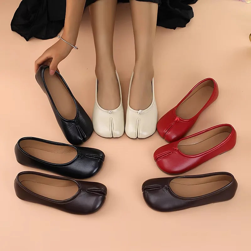 Women's Split-Toe Tabi Ballet Flats | Soft Leather Slip-On