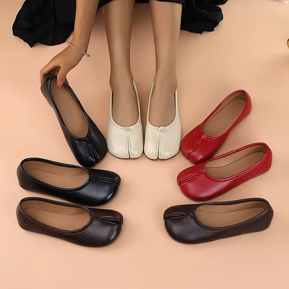 Women's Split-Toe Tabi Ballet Flats | Soft Leather Slip-On