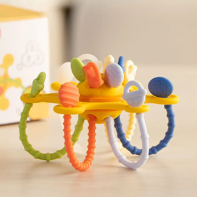 Baby Pull String Sensory Toy – Silicone Teething Rattle