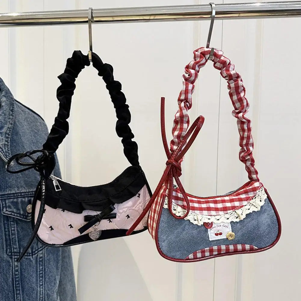 Gingham Lace Shoulder Bag – Cute Underarm Bag for Women