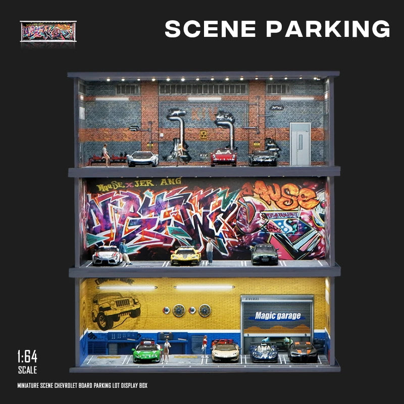 1:64 Scale Parking Garage Scene Model with LED Lights