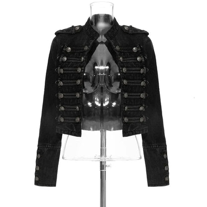 Military Double-Breasted Denim Jacket Women