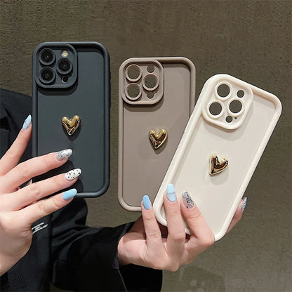 3d Gold Heart Silicone Soft Phone Case Iphone 15 14 13 12 11 16 17 Pro Max Xs Xr 7 8 Plus Se