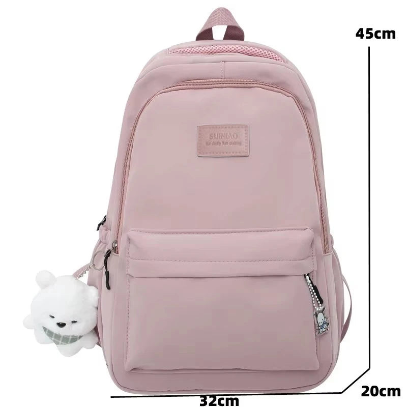 Cute Waterproof Laptop Backpack for Women – School & Travel Bag with Pendant