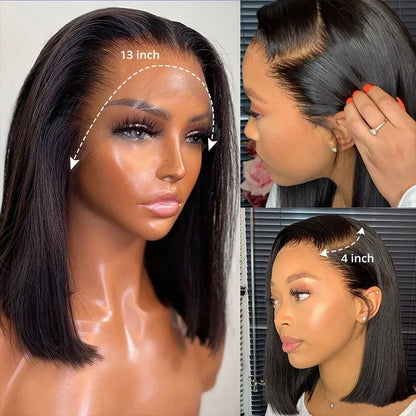 220 Density Bob Wigs Straight Human Hair Lace Front 13x4 Brazilian Remy Pre-Plucked 16 Inch