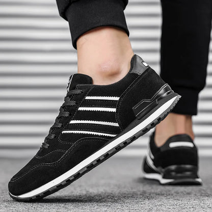 Men's Leather Casual Sneakers – Lightweight Lace-Up Retro Shoes