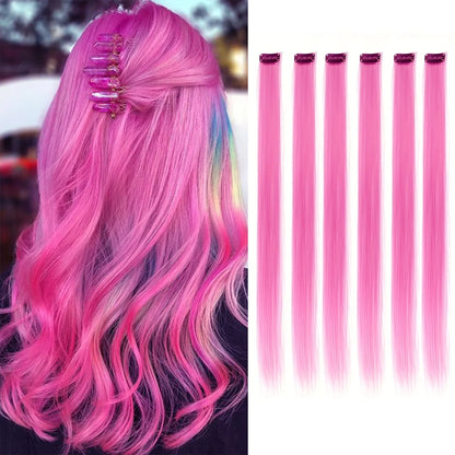 Clip Hair Extensions 6pcs Pack Colored Party Highlights 22 Inches Multi-Colors Straight Hair